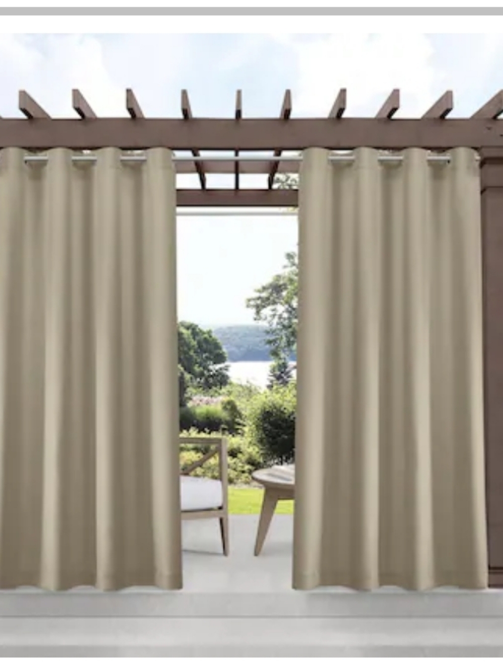 2 Exclusive Home 96-in Outdoor Taupe Light filtering Grommet Curtain panel pair